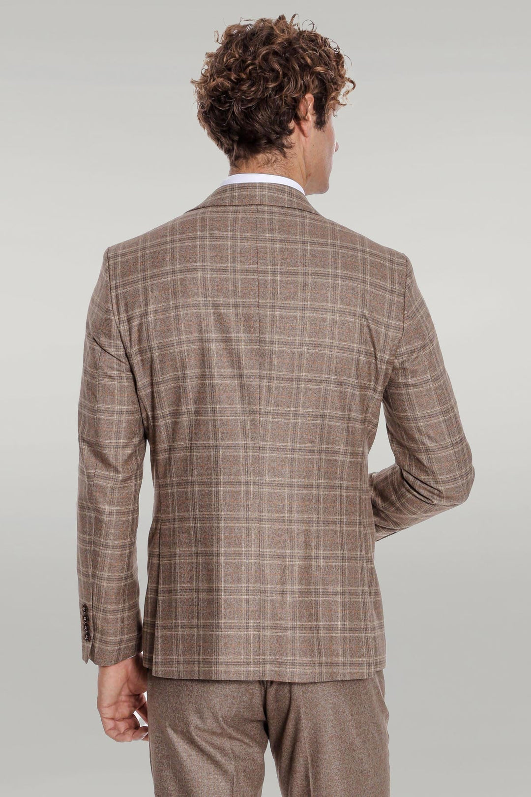 WSS Checked Slim Fit Light Brown Men Suit  - Singen