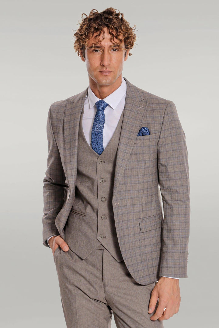 WSS Checked Slim Fit Light Brown Men Suit  - Singen