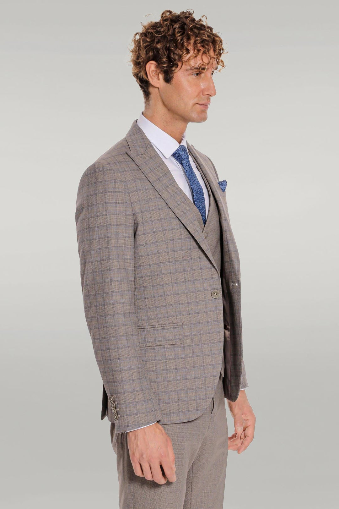 WSS Checked Slim Fit Light Brown Men Suit  - Singen