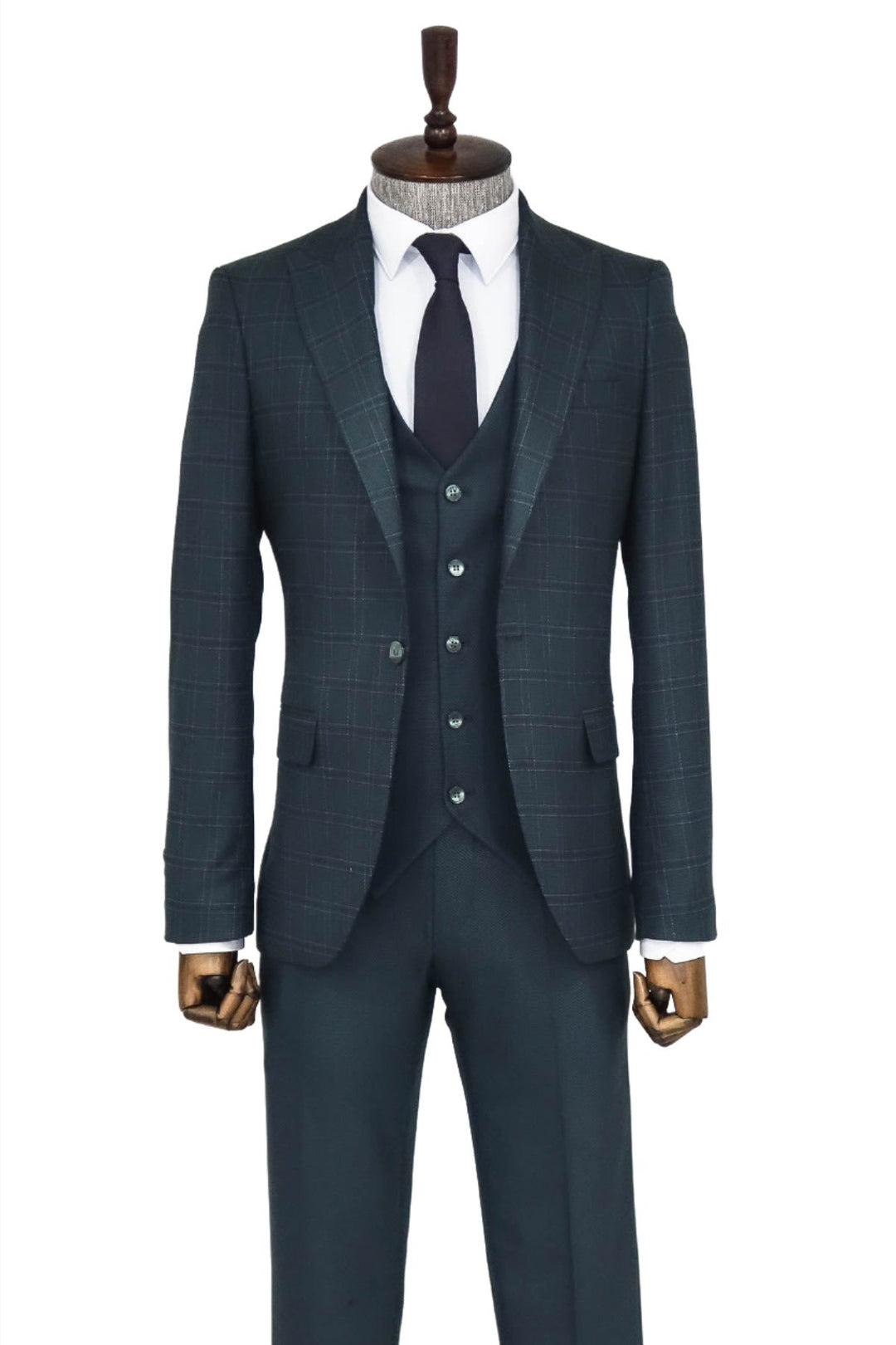 WSS Checked Slim Fit Green Men Suit  - Singen