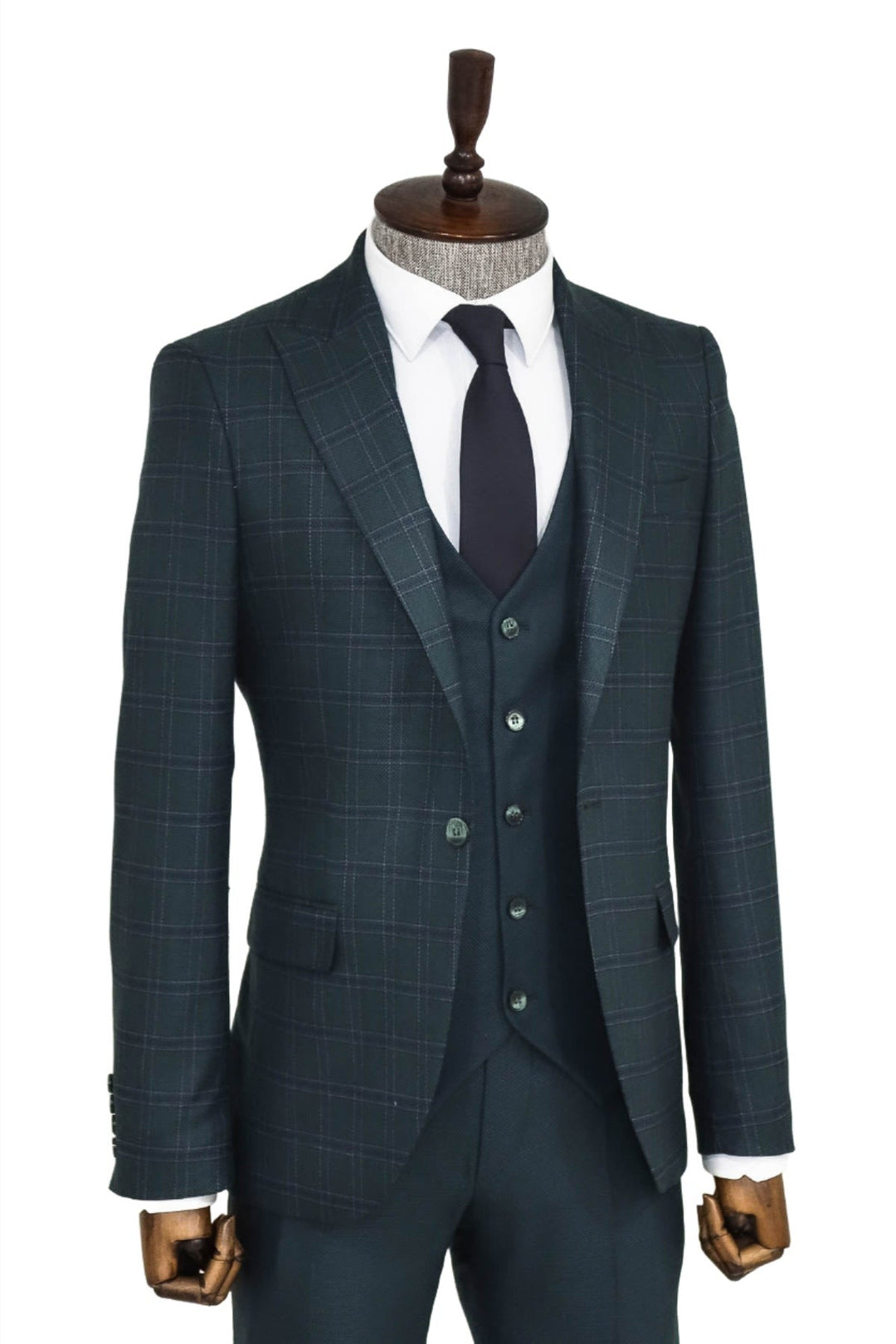 WSS Checked Slim Fit Green Men Suit  - Singen