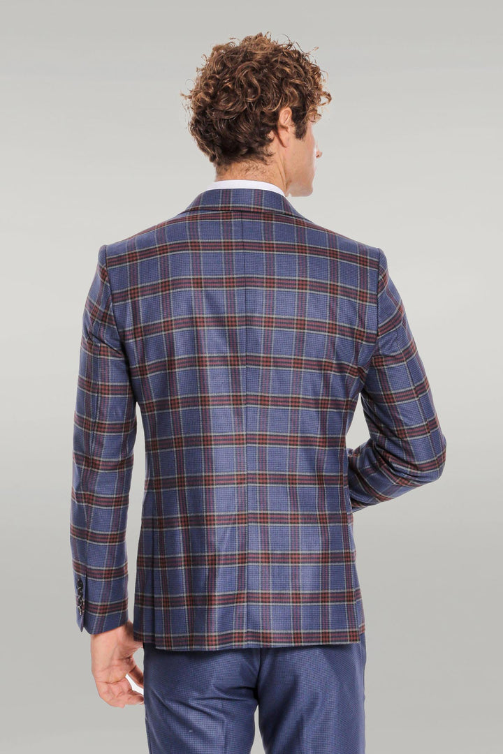 WSS Patterned Checked Slim Fit Blue Men Suit  - Singen