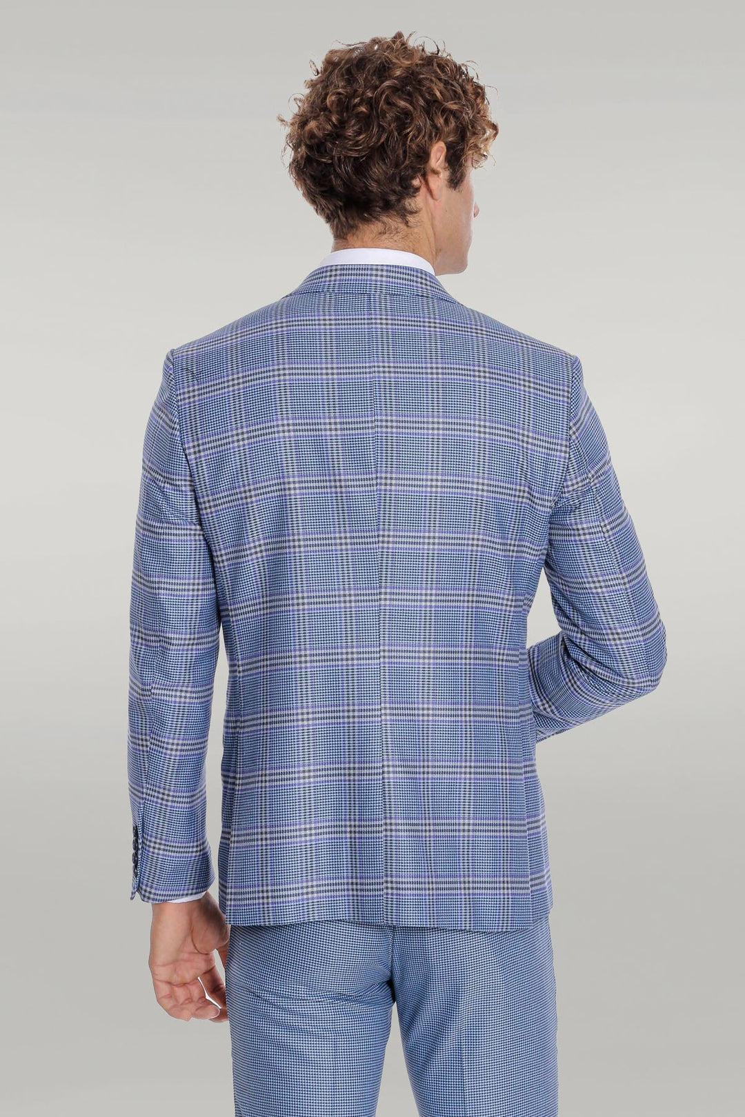 WSS Patterned Checked Slim Fit Blue Men Suit  - Singen