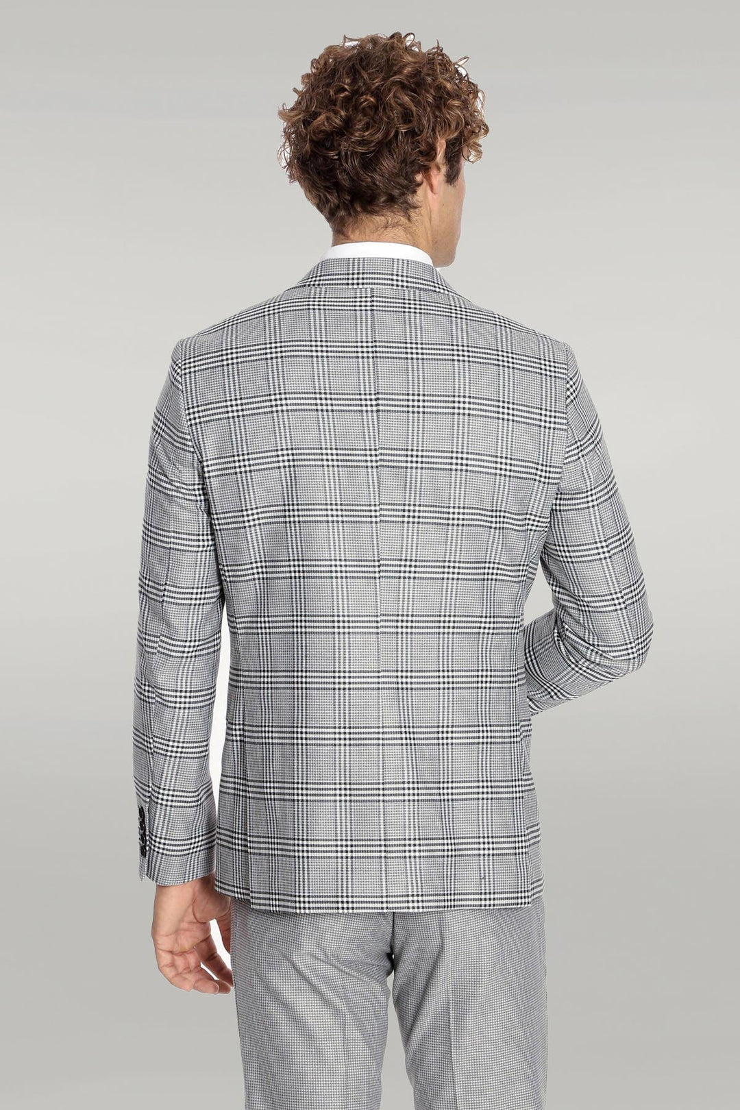 WSS Slim Fit Patterned Checked Grey Men Suit  - Singen