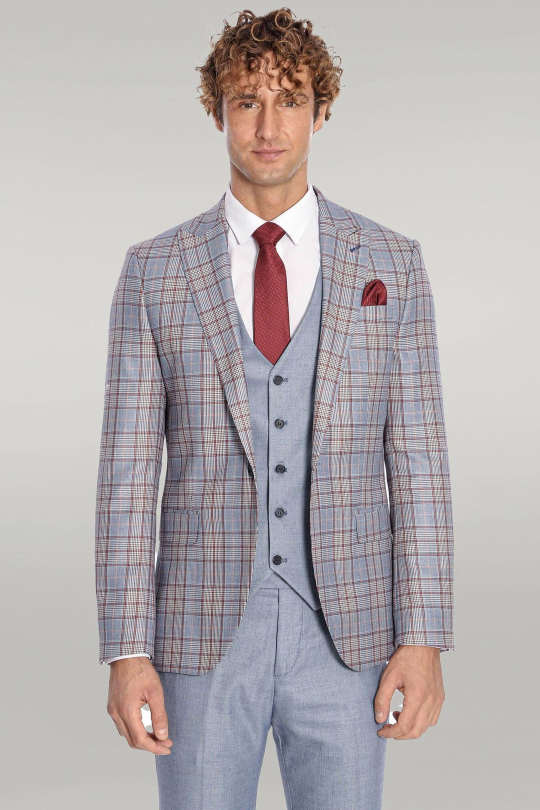 WSS Checked Slim Fit Blue Men Suit  - Singen