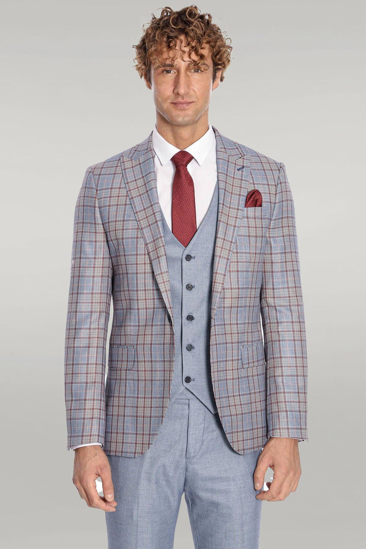 WSS Checked Slim Fit Blue Men Suit  - Singen