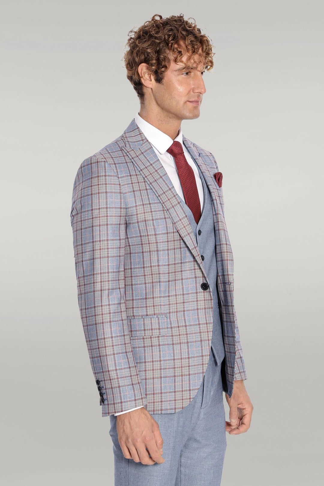 WSS Checked Slim Fit Blue Men Suit  - Singen