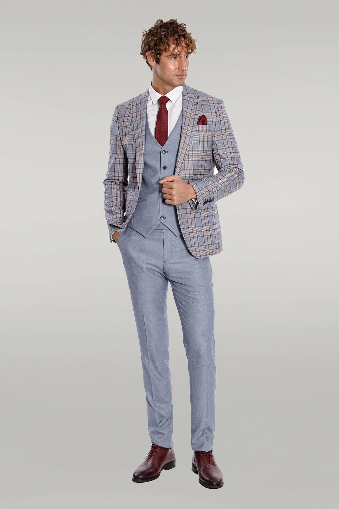 WSS Checked Slim Fit Blue Men Suit  - Singen