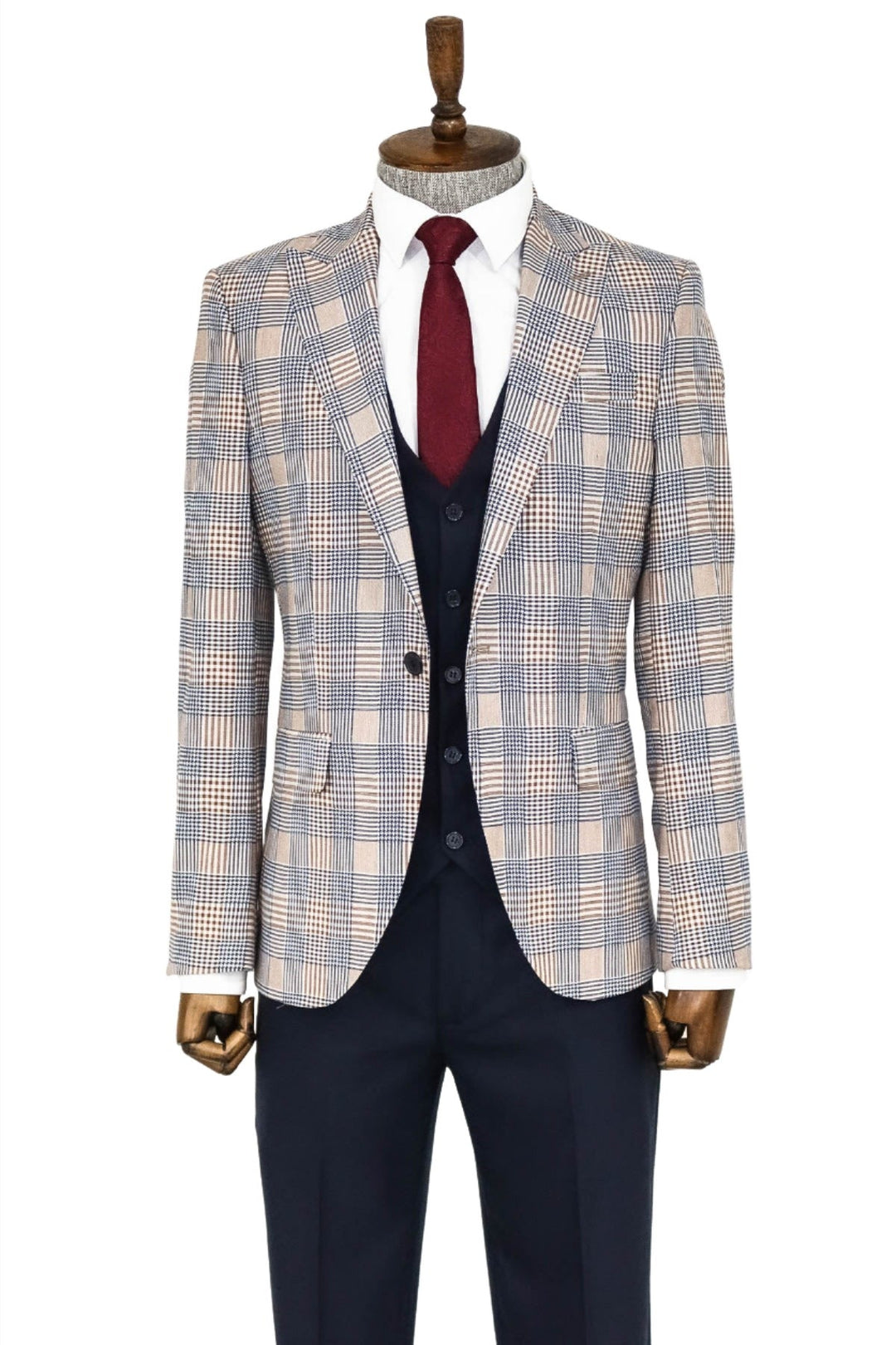 WSS Checked Slim Fit Brown Men Suit  - Singen