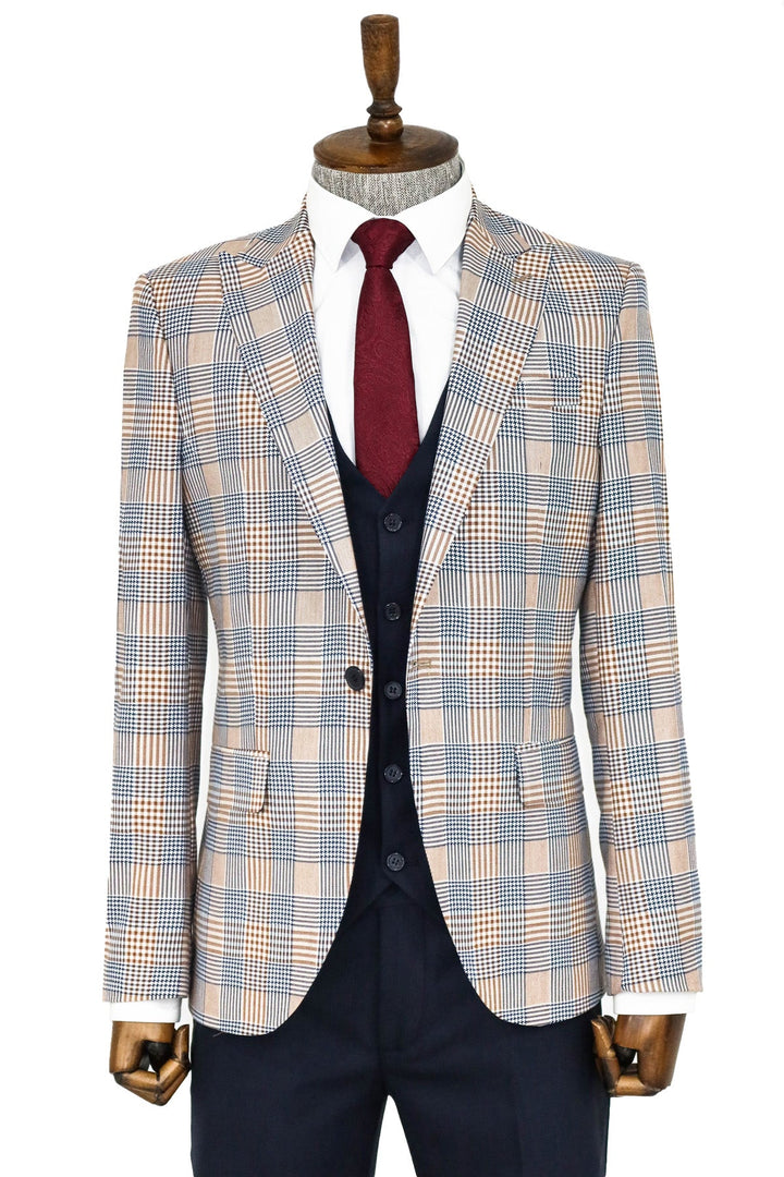 WSS Checked Slim Fit Brown Men Suit  - Singen