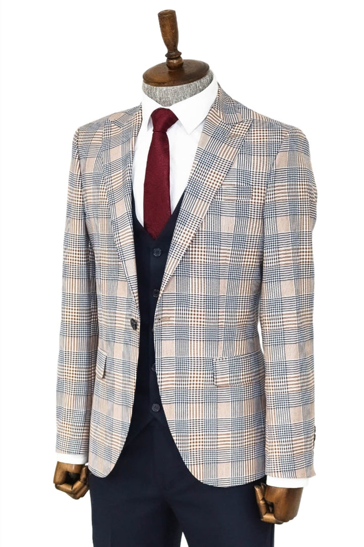 WSS Checked Slim Fit Brown Men Suit  - Singen