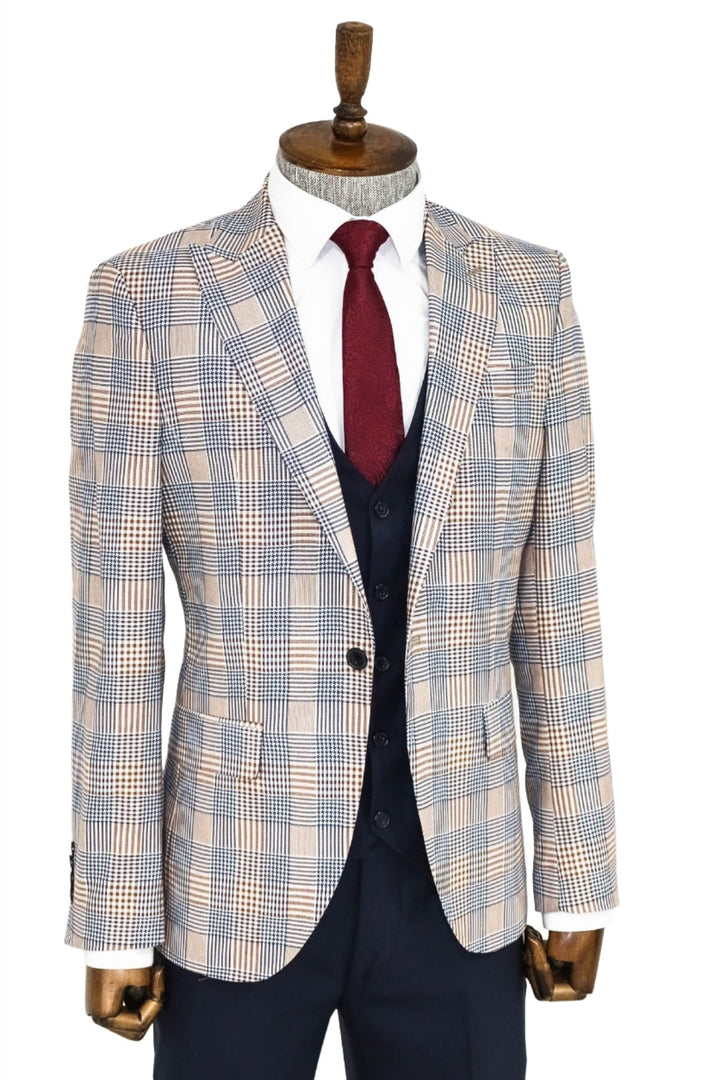 WSS Checked Slim Fit Brown Men Suit  - Singen