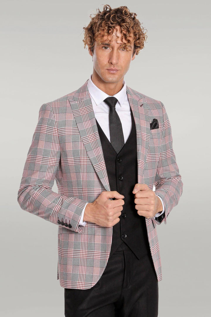 WSS Checked Slim Fit Burgundy Men Suit  - Singen