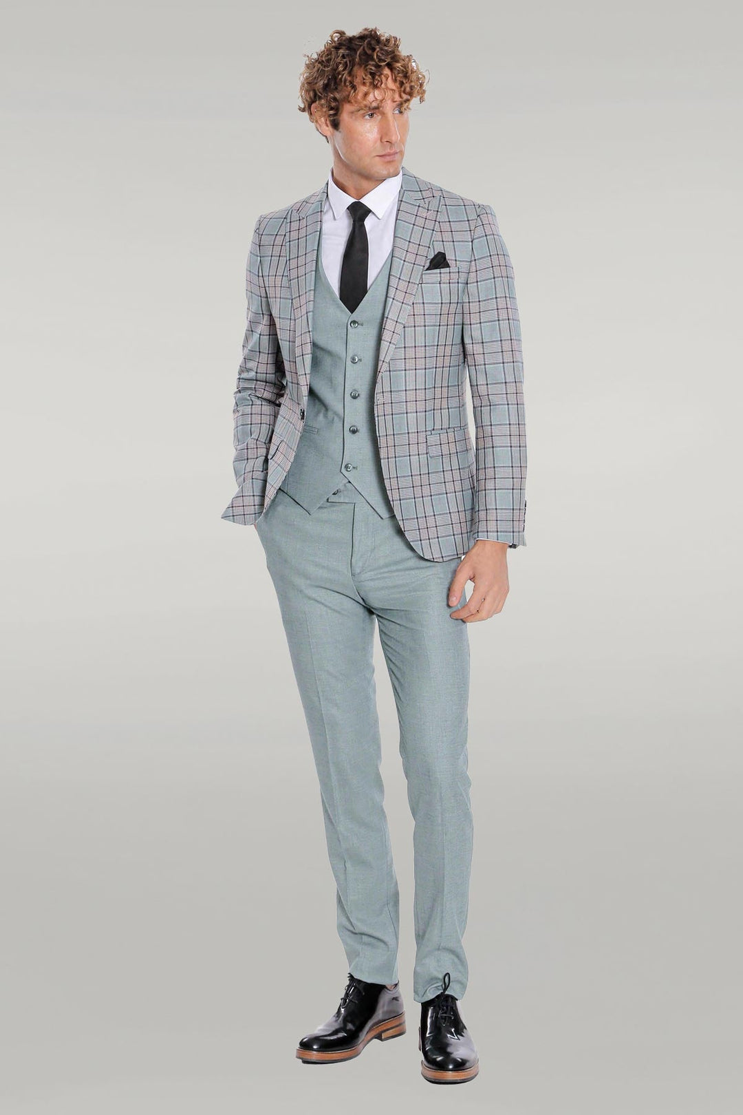 WSS Checked Slim Fit Light Green Men Suit  - Singen