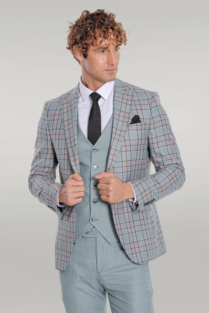 WSS Checked Slim Fit Light Green Men Suit  - Singen