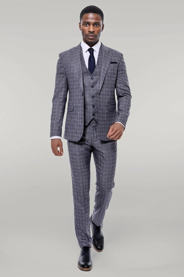 WSS Patterned Vested Slim-Fit Navy Blue Men Suit  - Singen