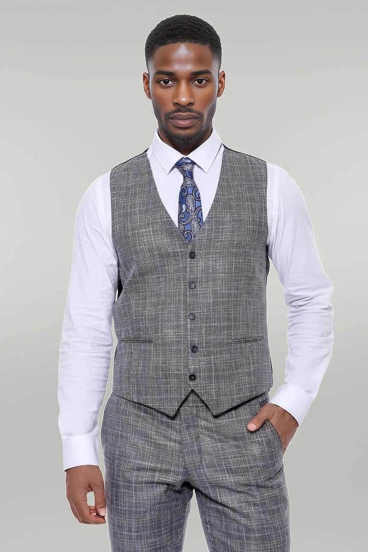 WSS Patterned Vested Slim-Fit Dark Grey Men’s Suit  - Singen