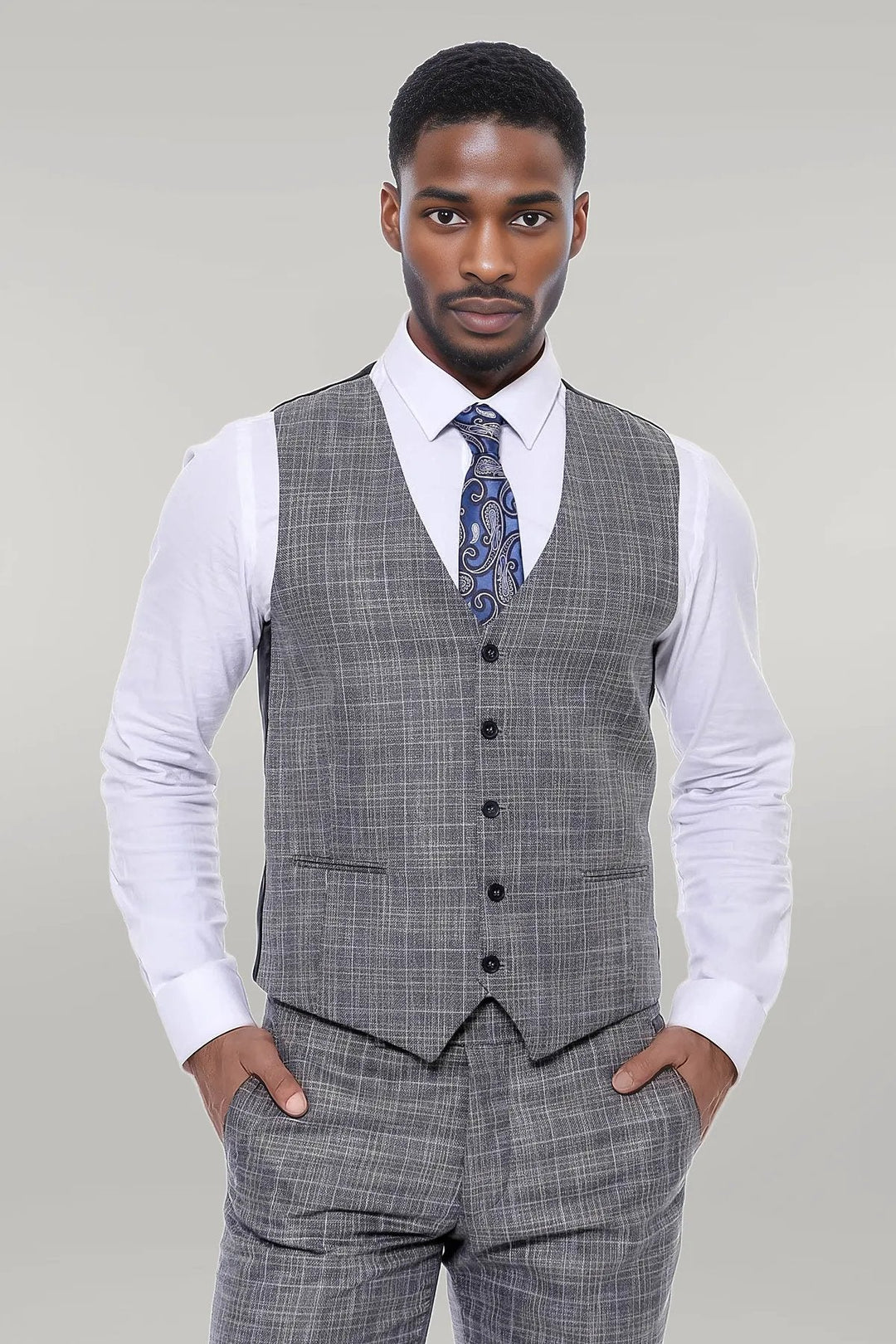 WSS Patterned Vested Slim-Fit Dark Grey Men’s Suit  - Singen