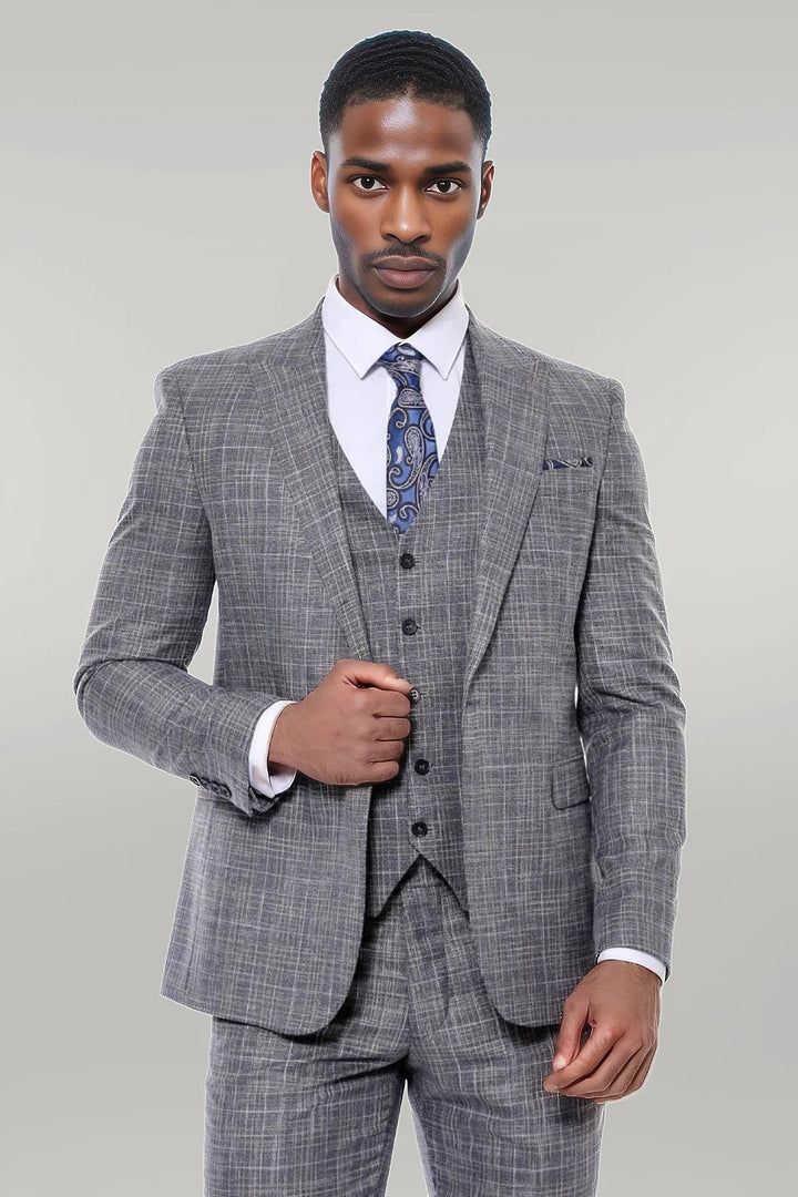 WSS Patterned Vested Slim-Fit Dark Grey Men’s Suit  - Singen