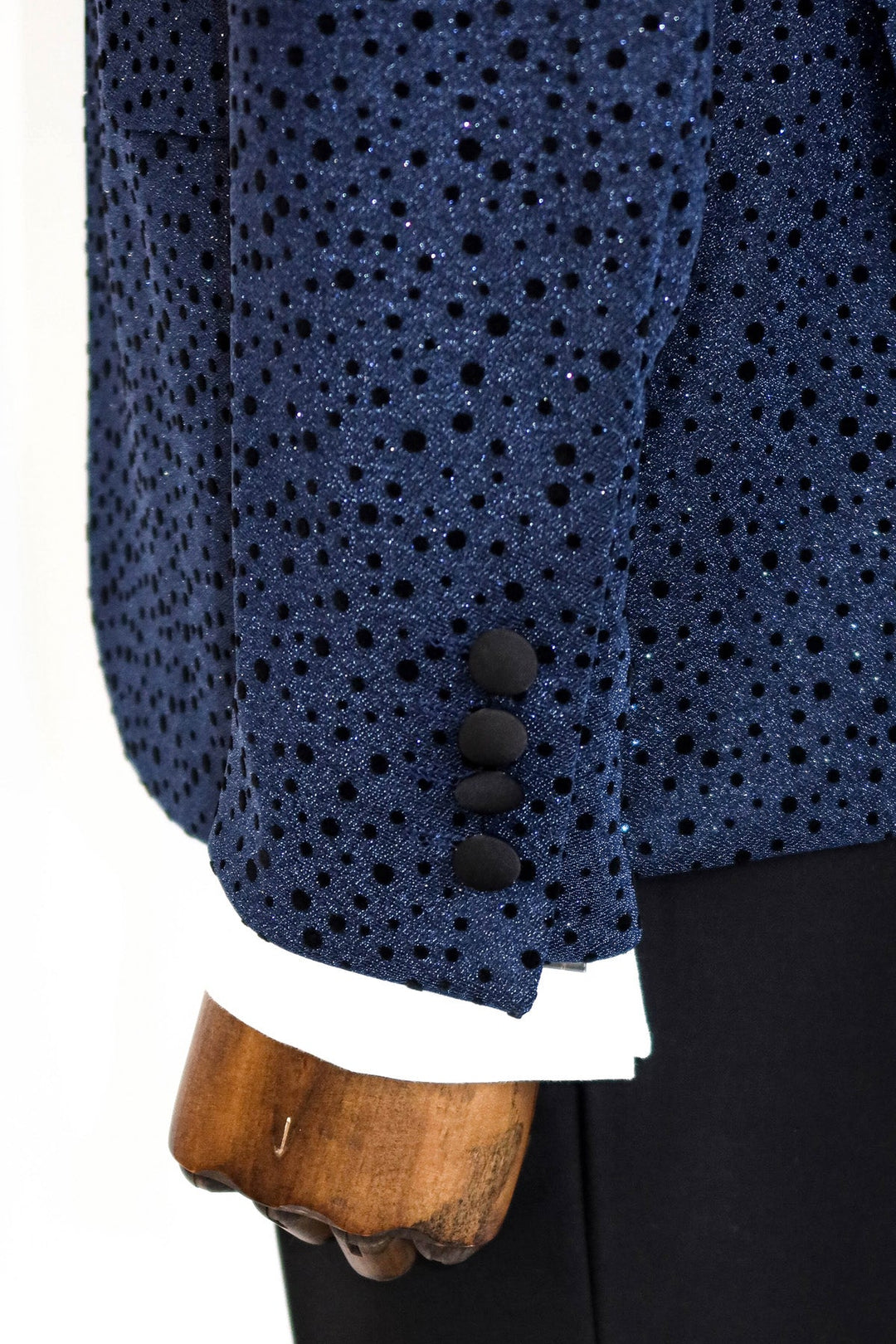 WSS Shiny Dot Patterned Navy Blue Men Prom Blazer  - Singen