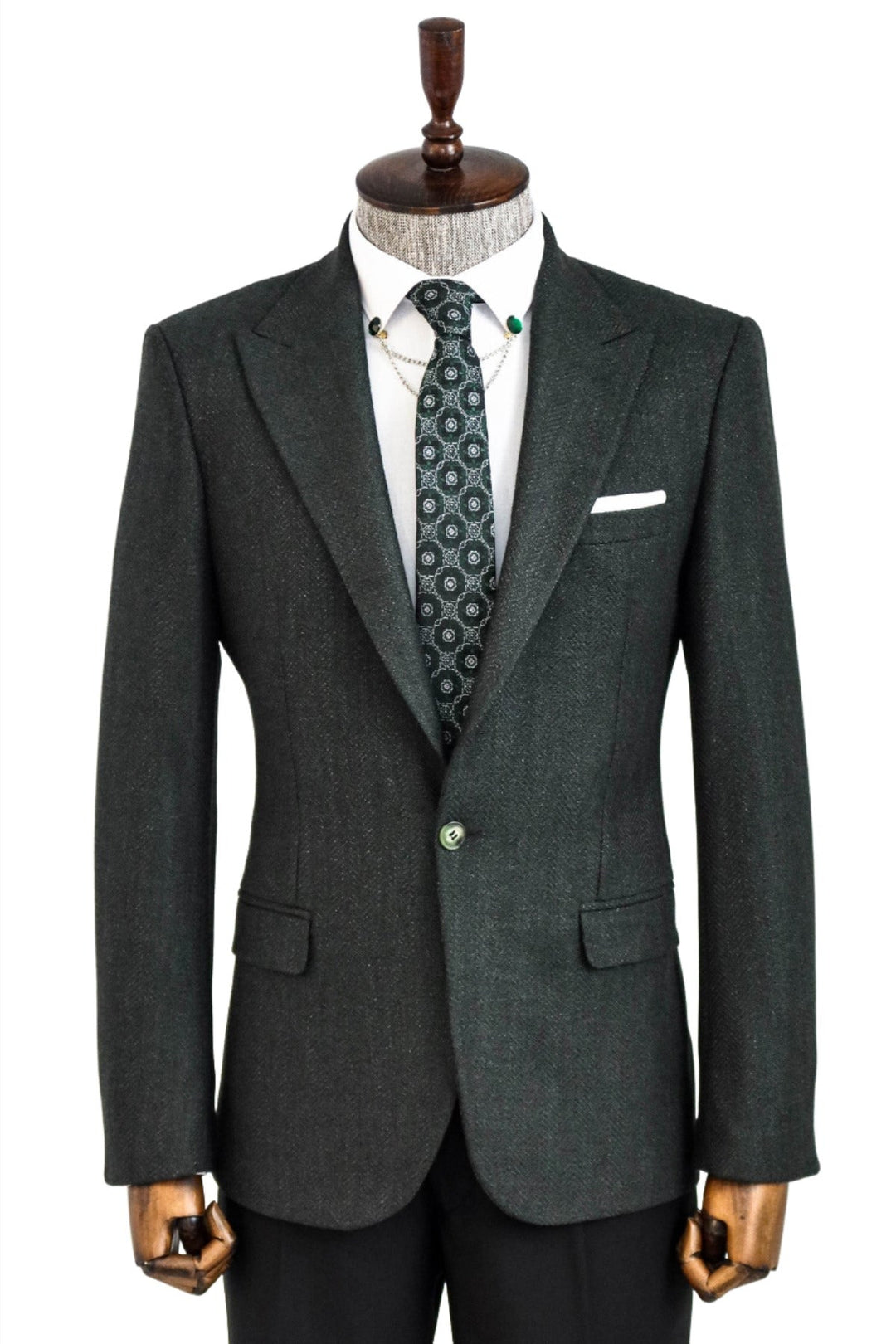 WSS Slim Fit Patterned Dark Green Men Blazer  - Singen