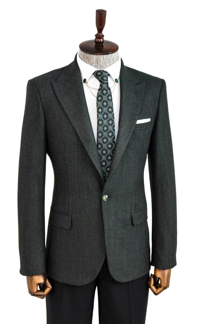 WSS Slim Fit Patterned Dark Green Men Blazer  - Singen