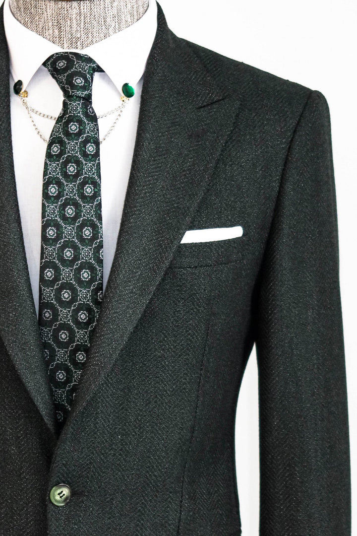 WSS Slim Fit Patterned Dark Green Men Blazer  - Singen