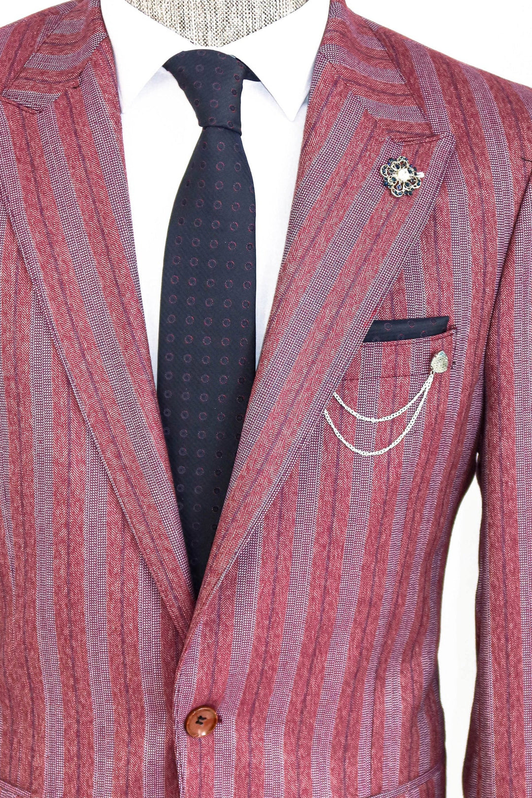 WSS Striped Slim Fit Single Button Burgundy Men Blazer  - Singen