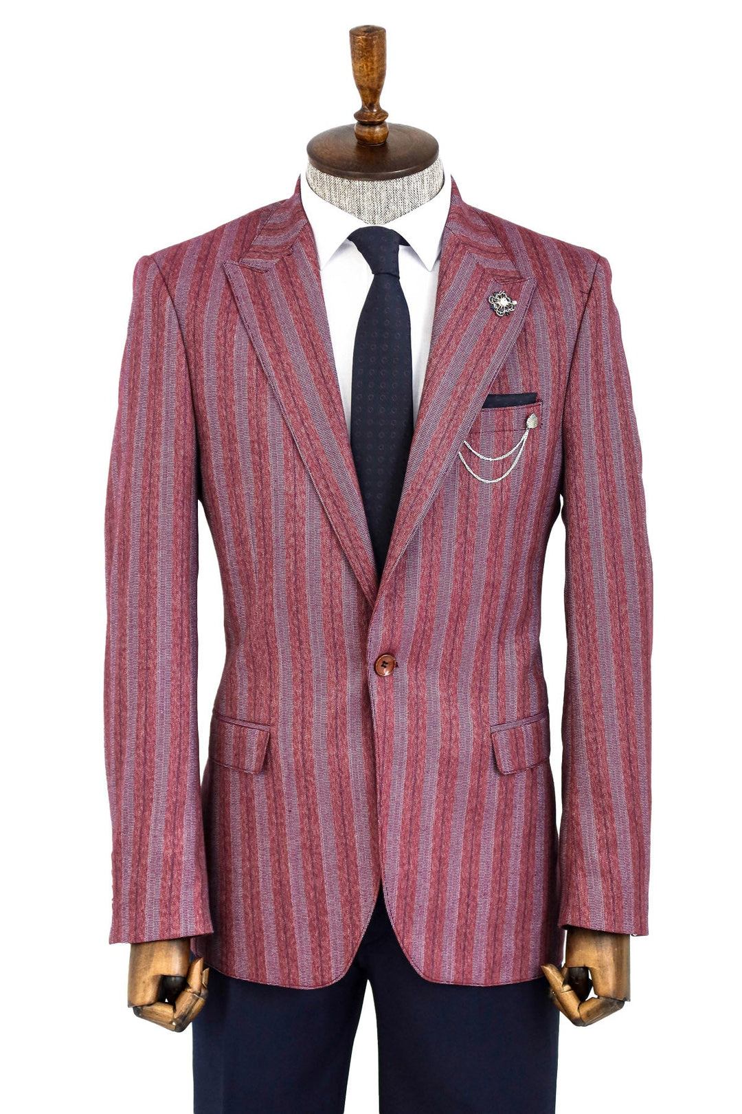 WSS Striped Slim Fit Single Button Burgundy Men Blazer  - Singen