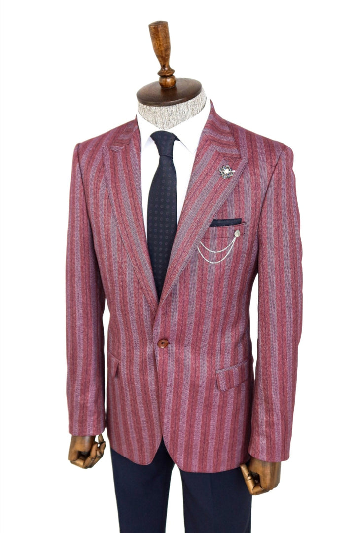 WSS Striped Slim Fit Single Button Burgundy Men Blazer  - Singen