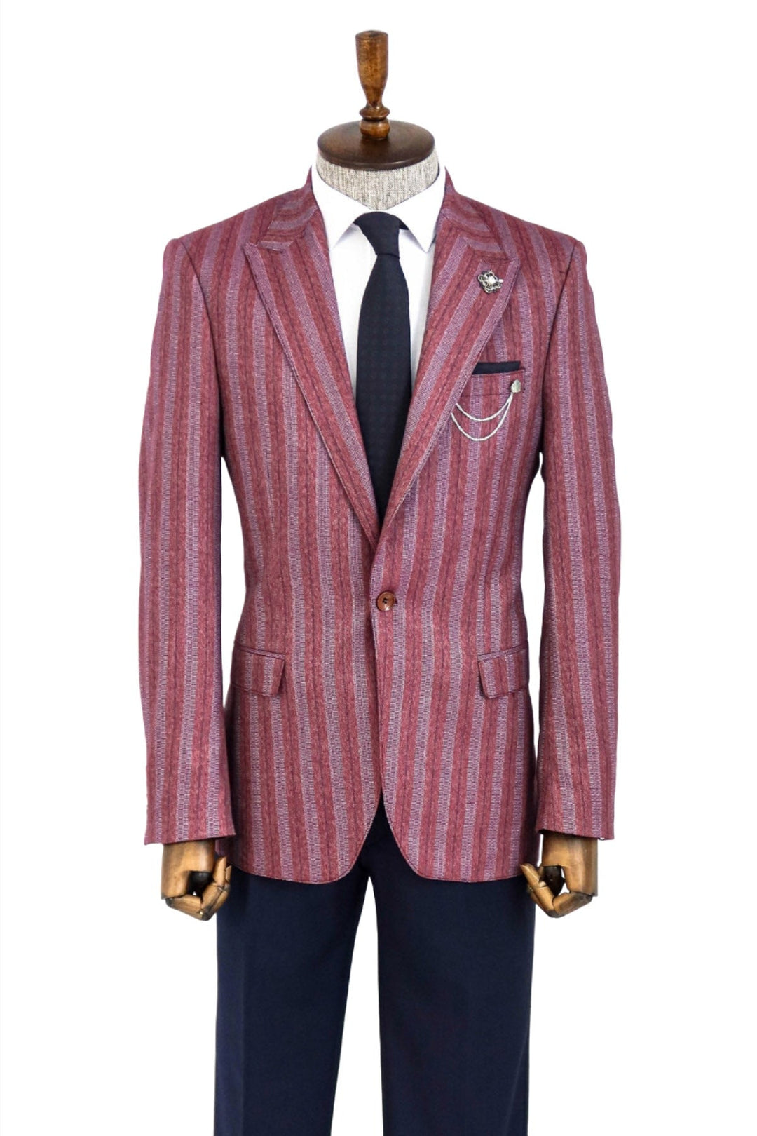 WSS Striped Slim Fit Single Button Burgundy Men Blazer  - Singen