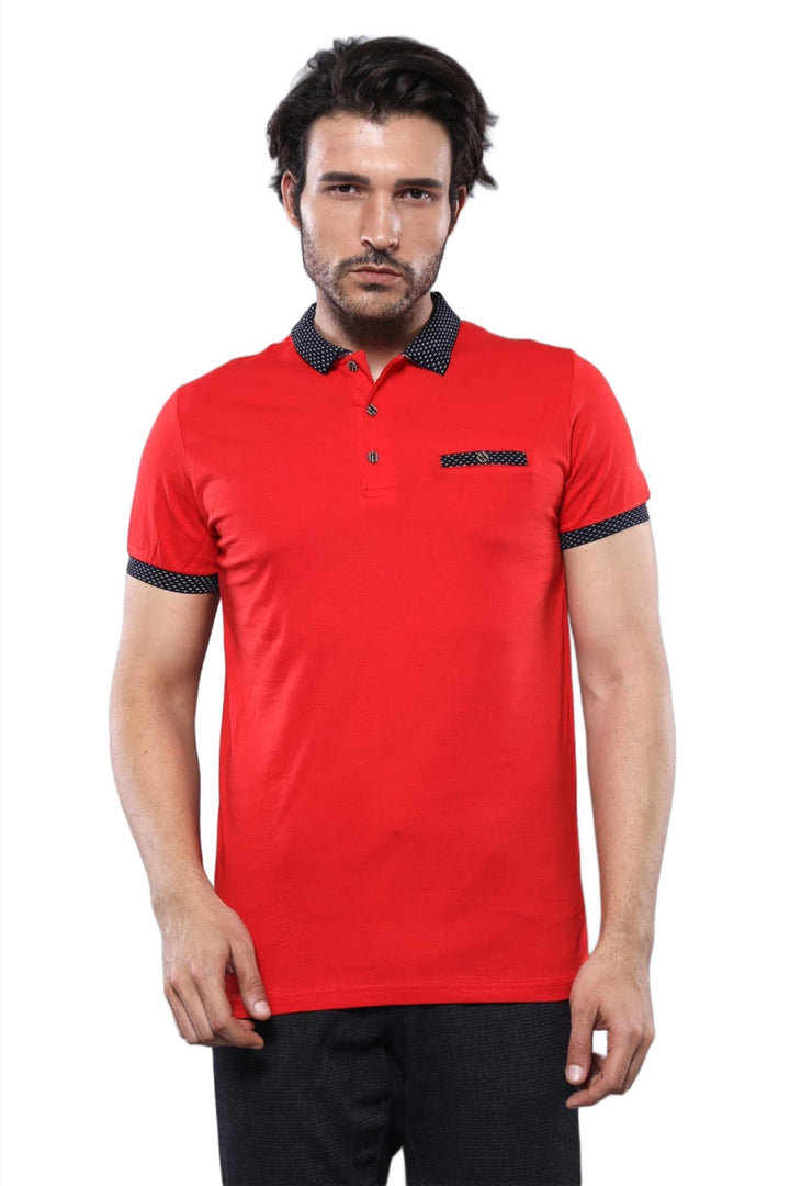 WSS Navy Detailed Men's Polo T-Shirt Red  - Singen