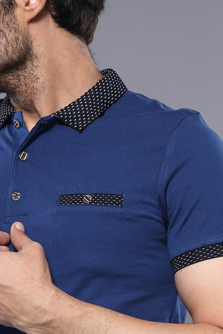 WSS Men's Blue Polo T-Shirt Navy Detailed  - Singen