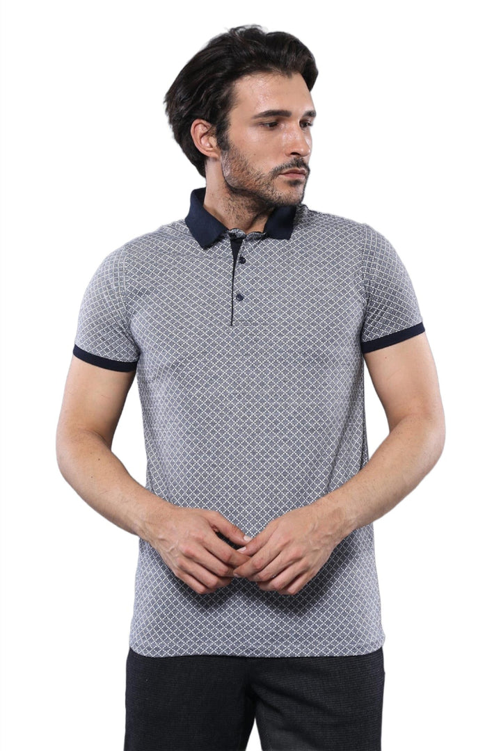 WSS Patterned Grey Men's Polo T-Shirt  - Singen