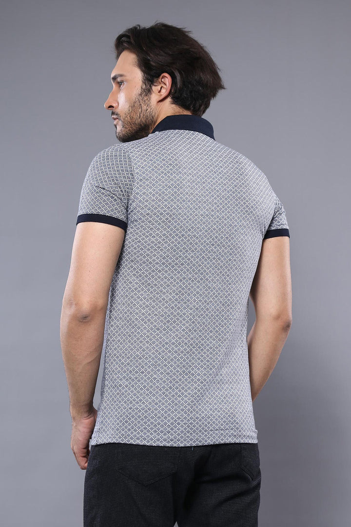 WSS Patterned Grey Men's Polo T-Shirt  - Singen