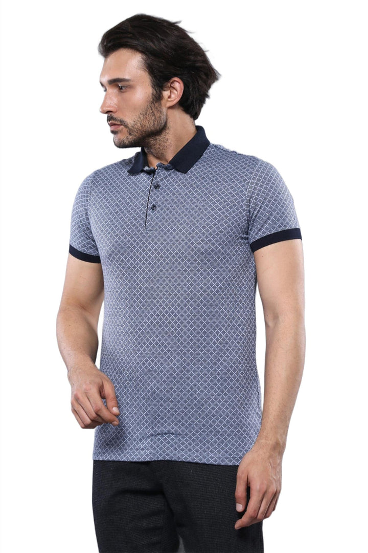 WSS Blue Patterned Polo Men T-Shirt  - Singen