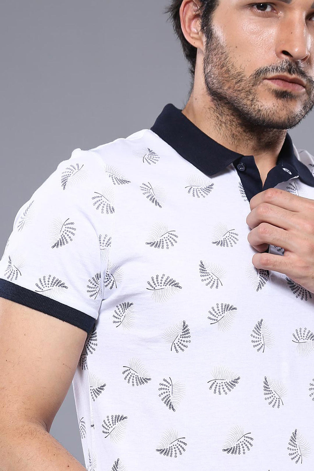 WSS White Printed Polo Men's T-Shirt  - Singen