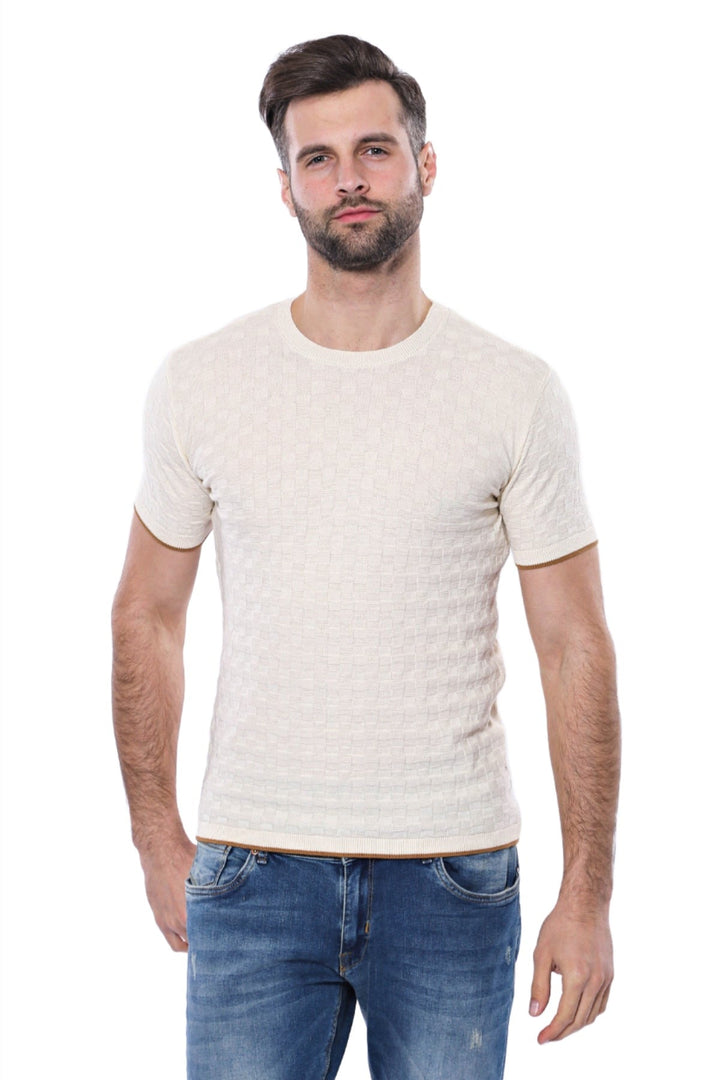 WSS Cream Patterned Tricot Knitted T-Shirt  - Singen