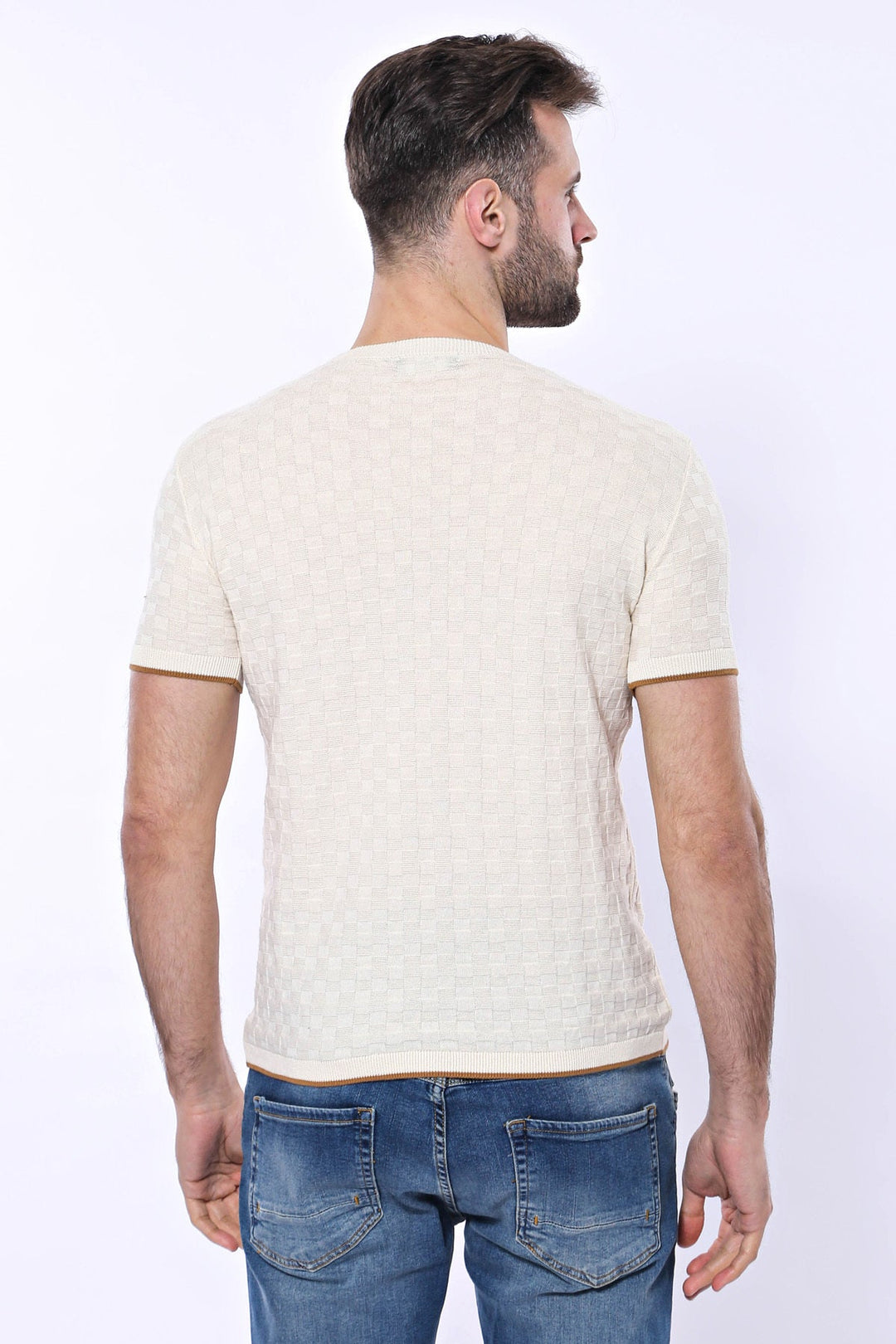 WSS Cream Patterned Tricot Knitted T-Shirt  - Singen