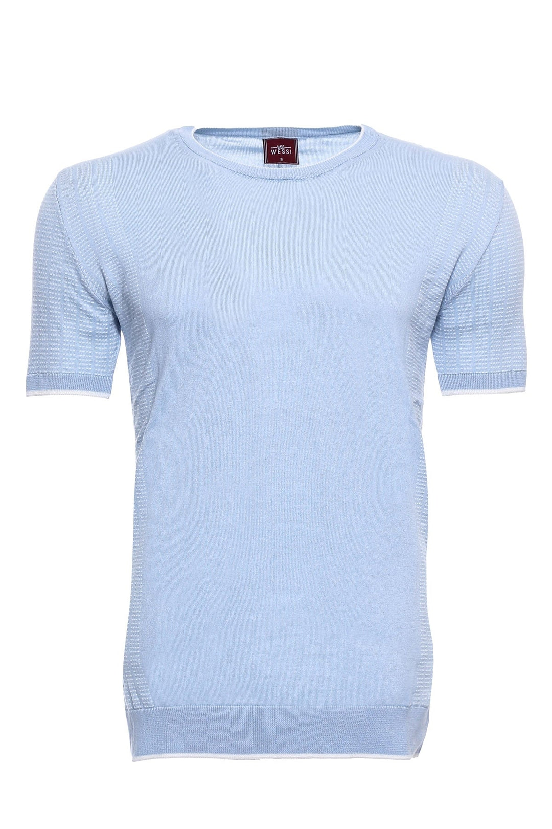 WSS Circle Neck Patterned Blue Knitted T-Shirt  - Singen