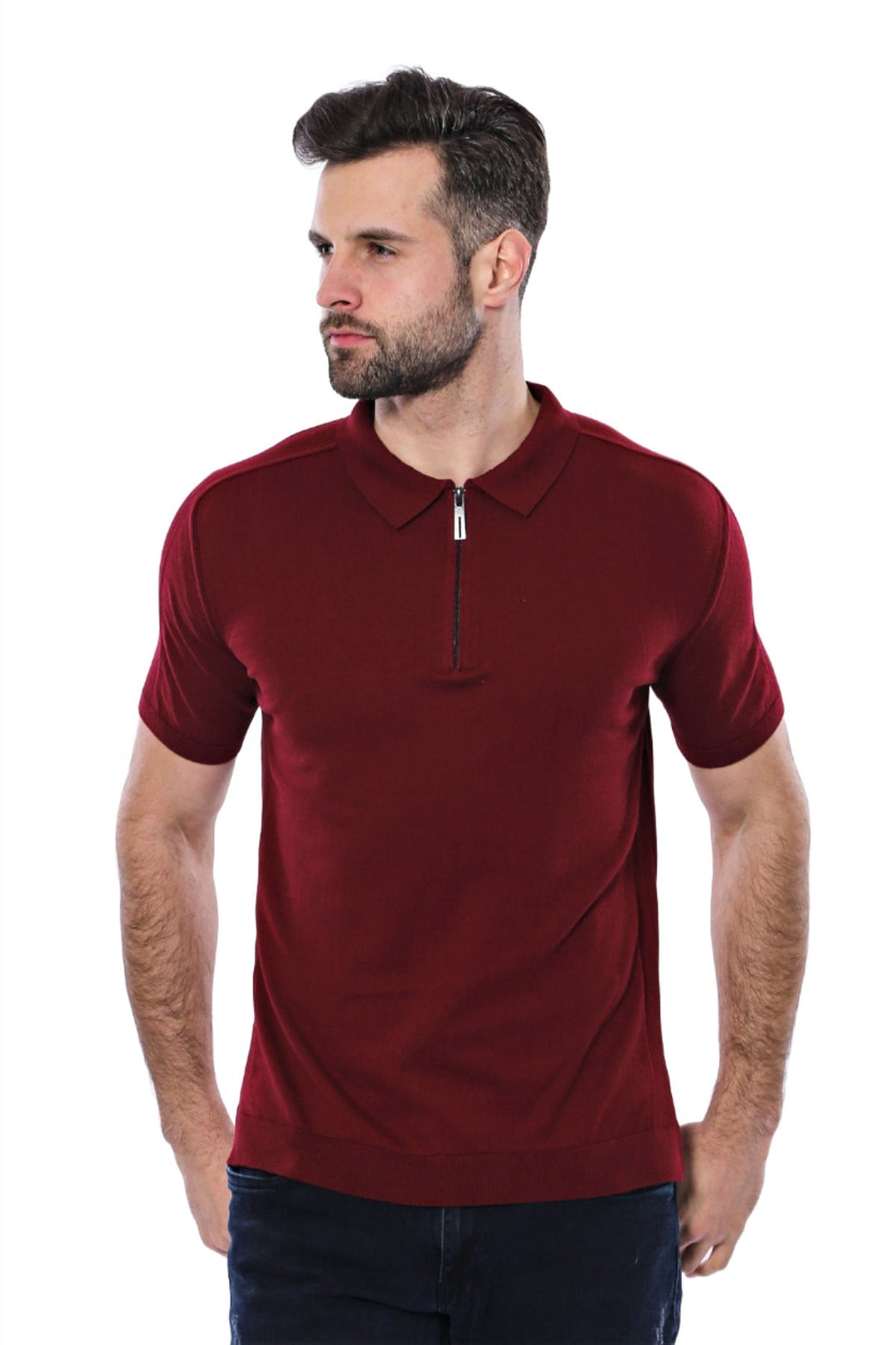 WSS Polo Neck Plain Claret Red Knitted T-Shirt  - Singen