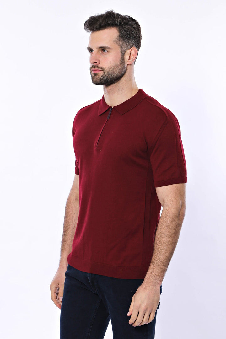 WSS Polo Neck Plain Claret Red Knitted T-Shirt  - Singen