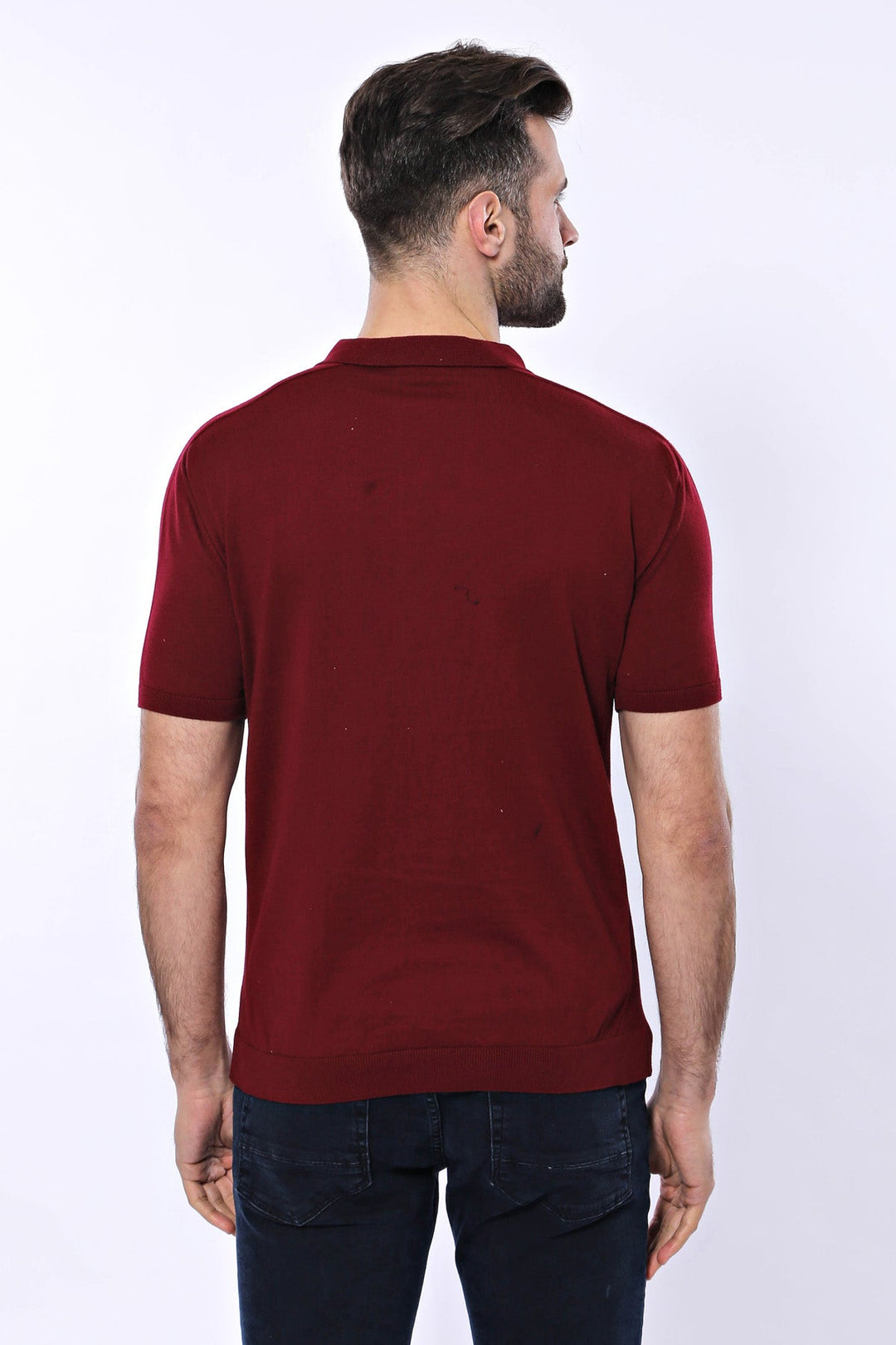 WSS Polo Neck Plain Claret Red Knitted T-Shirt  - Singen