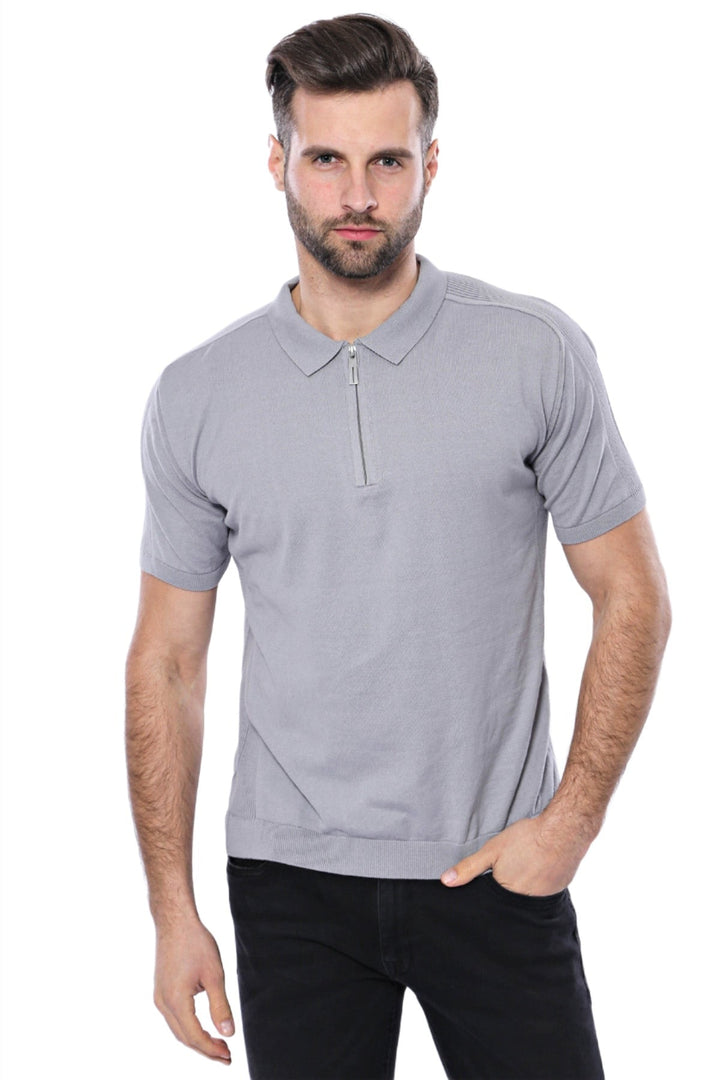 WSS Circle Neck Patterned Grey Knitted T-Shirt  - Singen