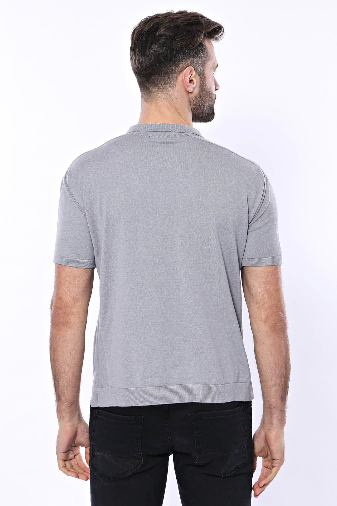 WSS Circle Neck Patterned Grey Knitted T-Shirt  - Singen