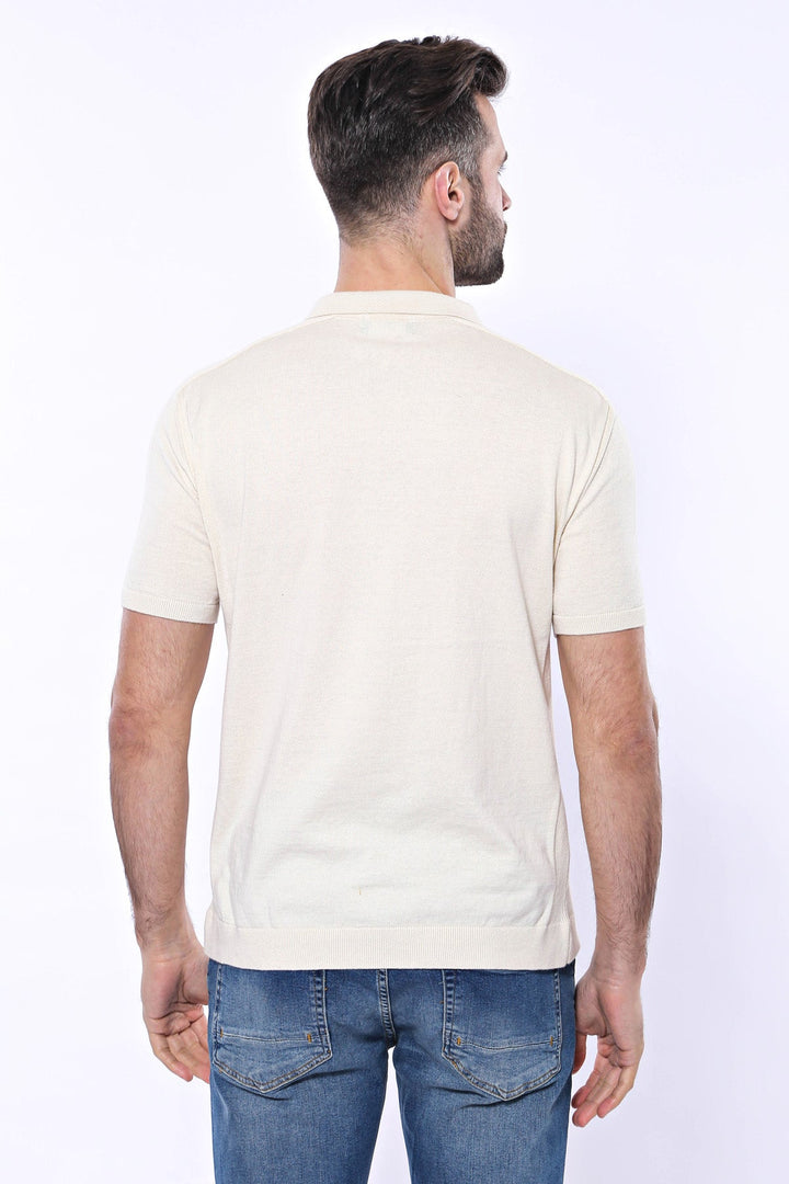 WSS Polo Neck Plain Cream Knitted T-Shirt  - Singen