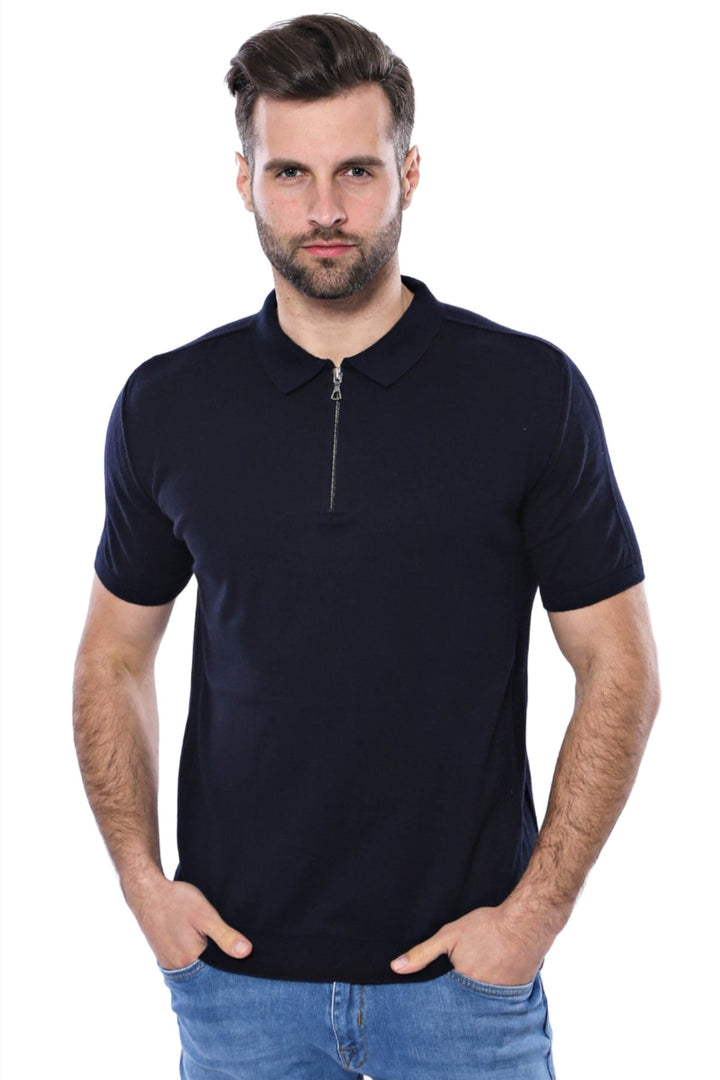 WSS Polo Neck Plain Navy Knitted Blue Men T-Shirt  - Singen