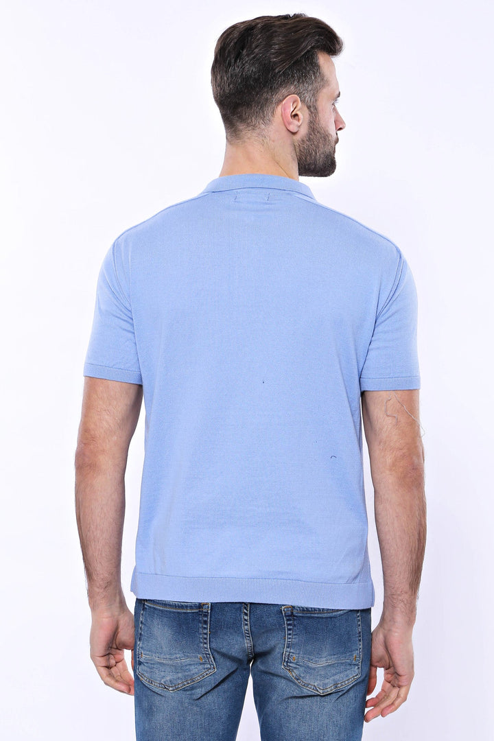 WSS Polo Neck Plain Sky Blue Knitted T-Shirt  - Singen