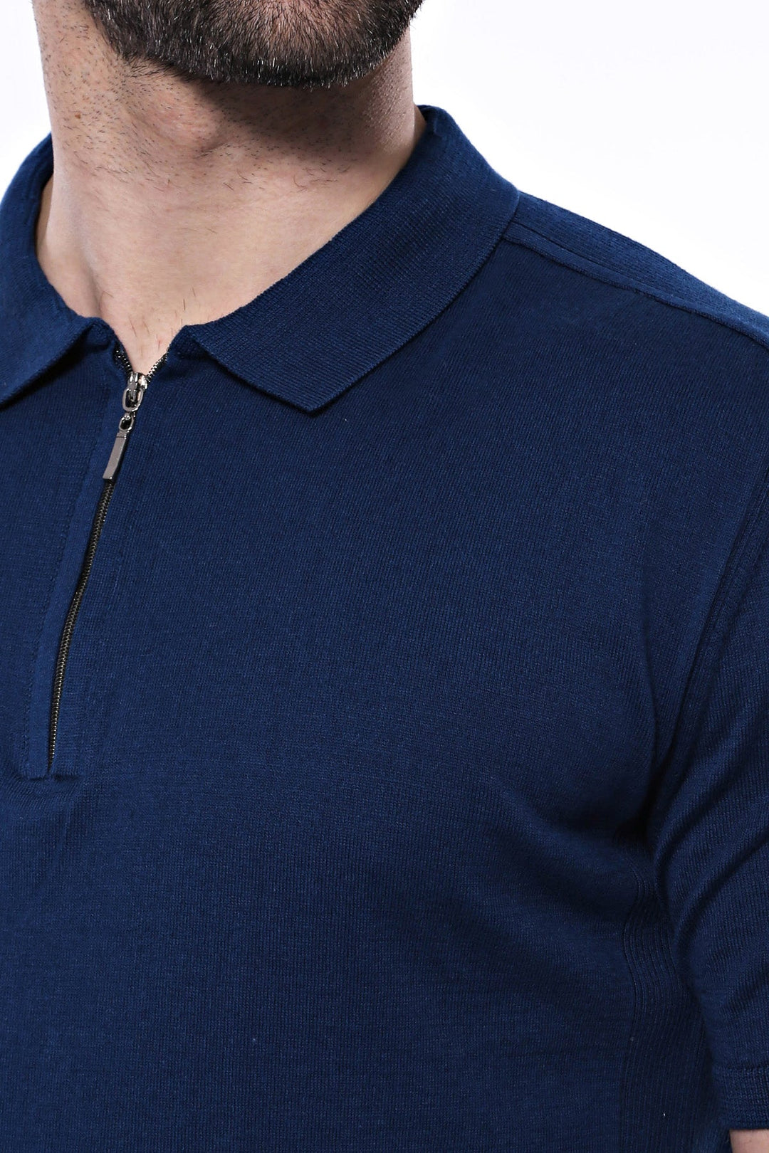 WSS Polo Neck Plain Blue Knitted T-Shirt  - Singen