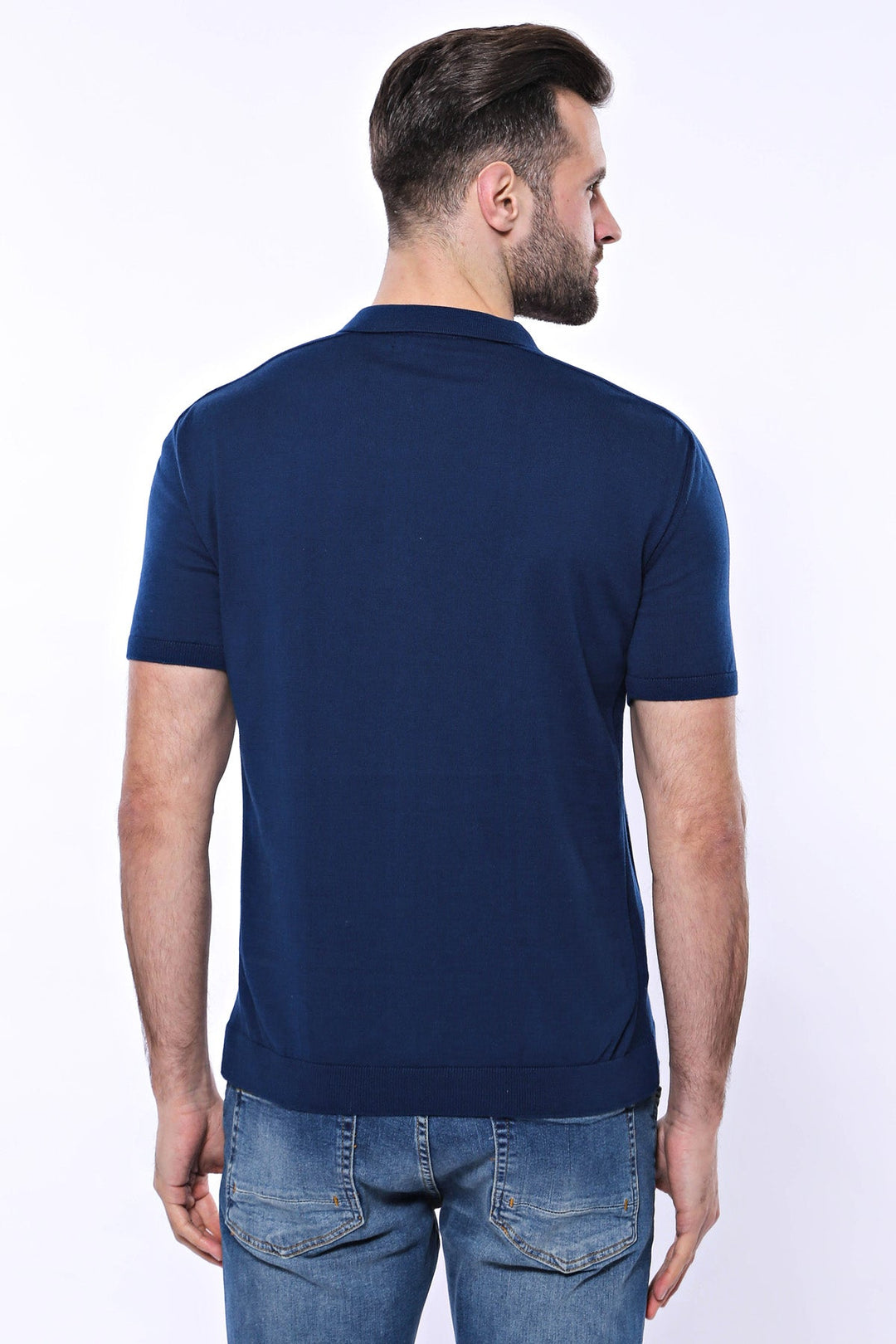 WSS Polo Neck Plain Blue Knitted T-Shirt  - Singen